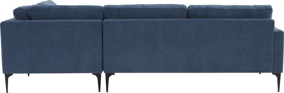 Tov Furniture Sectional Sofas - Serena Blue Velvet Large RAF Chaise Sectional with Black Legs