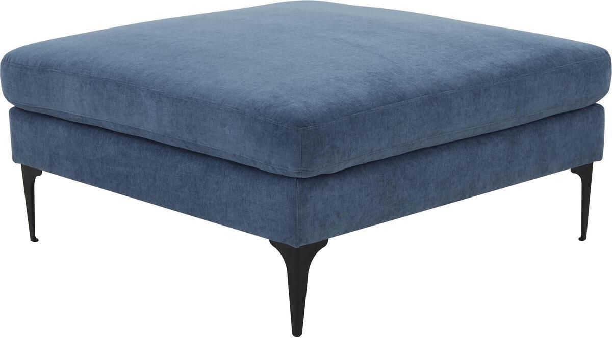 Tov Furniture Ottomans & Stools - Serena Blue Velvet Ottoman with Black Legs