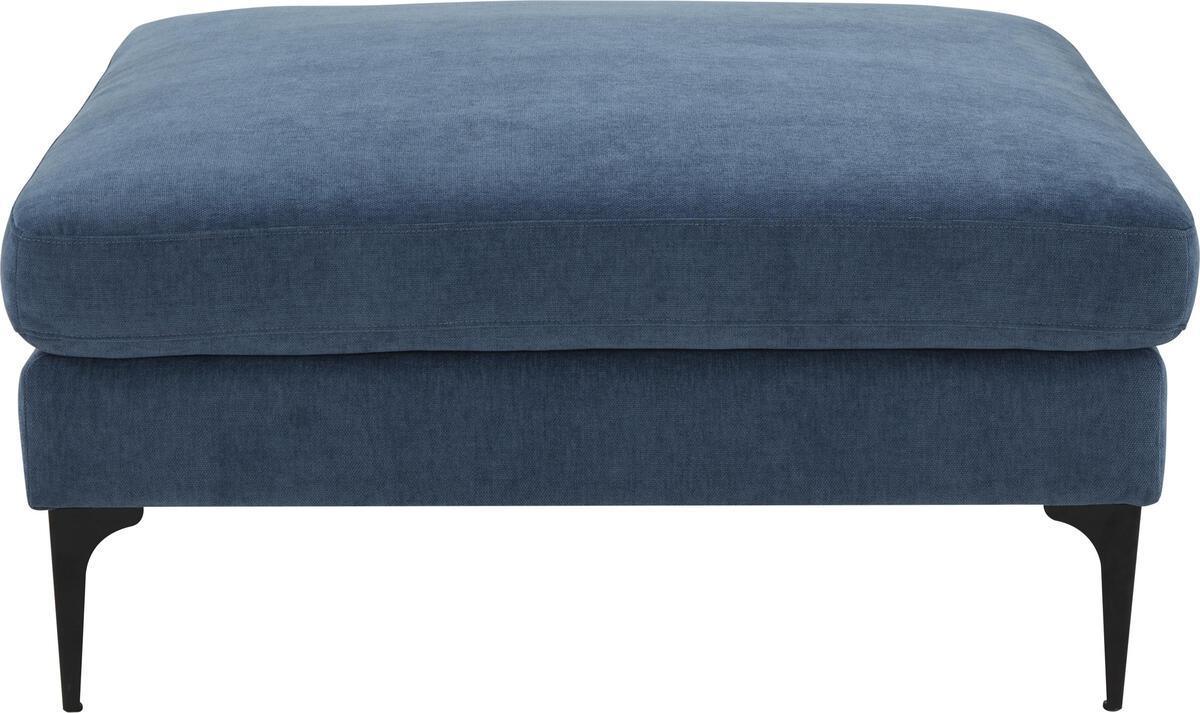 Tov Furniture Ottomans & Stools - Serena Blue Velvet Ottoman with Black Legs