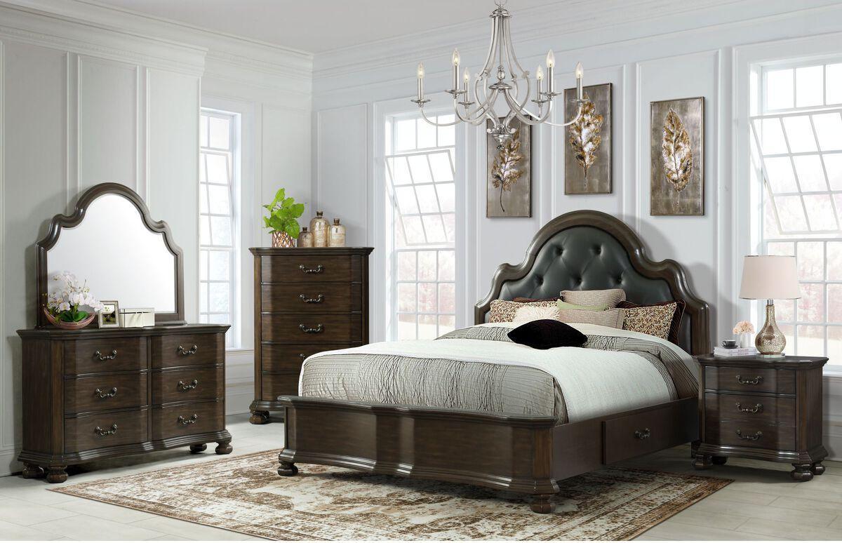 Elements Bedroom Sets - Serena Queen 2-Drawer Platform Storage 6PC Bedroom Set Espresso