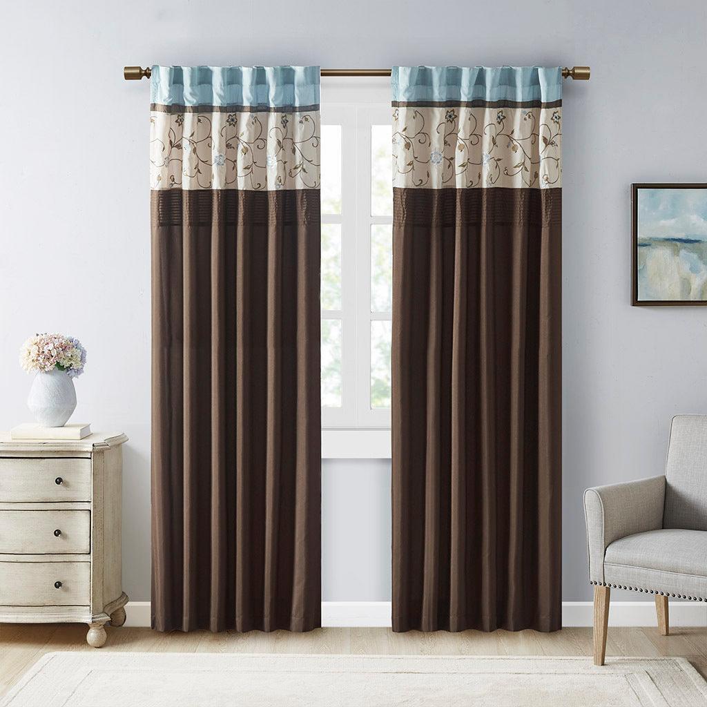 Olliix.com Curtains - Serene 84 H Embroidered Window Panel Blue