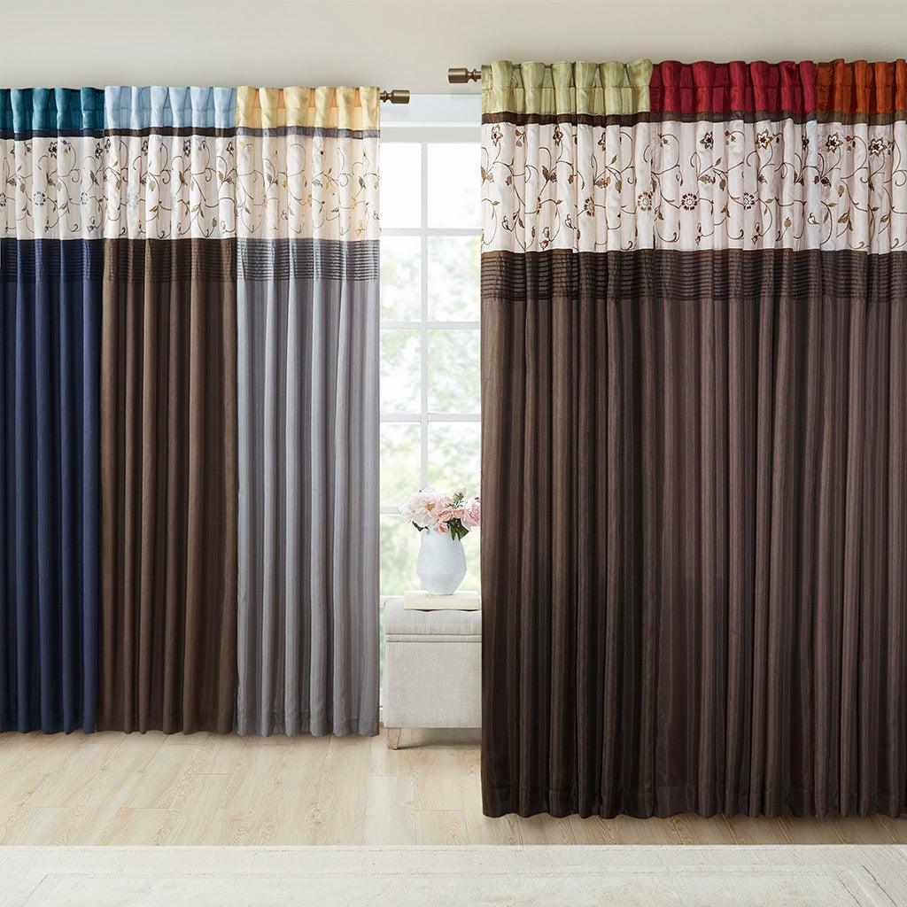 Olliix.com Curtains - Serene 84 H Embroidered Window Panel Blue