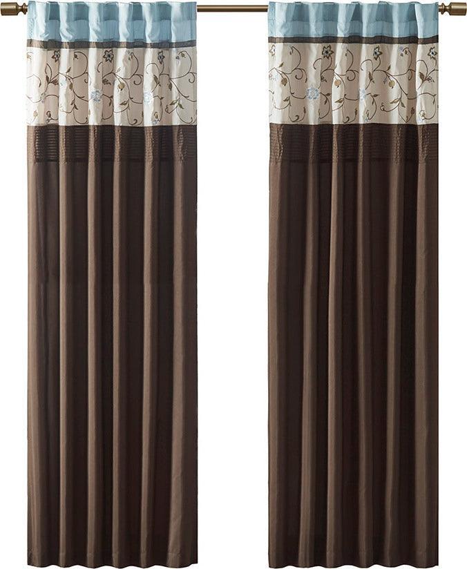 Olliix.com Curtains - Serene 84 H Embroidered Window Panel Blue