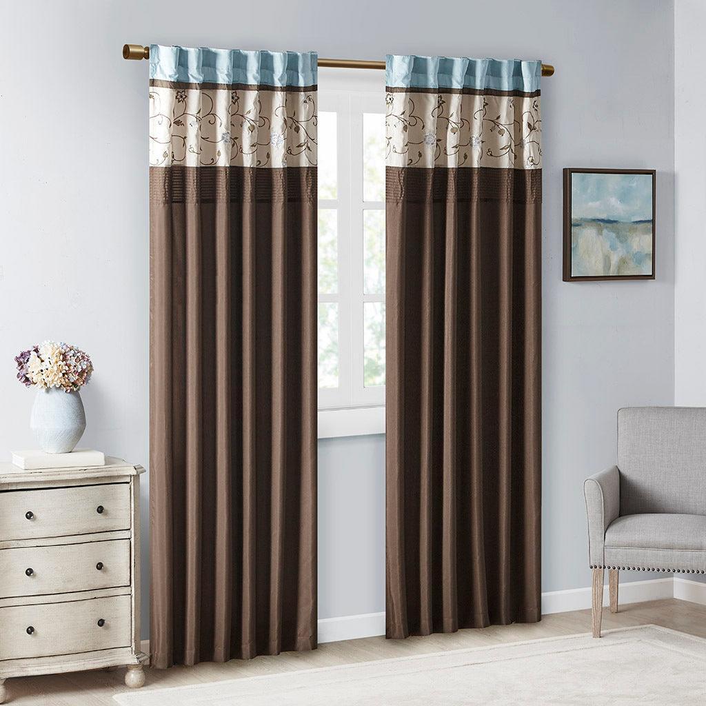 Olliix.com Curtains - Serene 84 H Embroidered Window Panel Blue