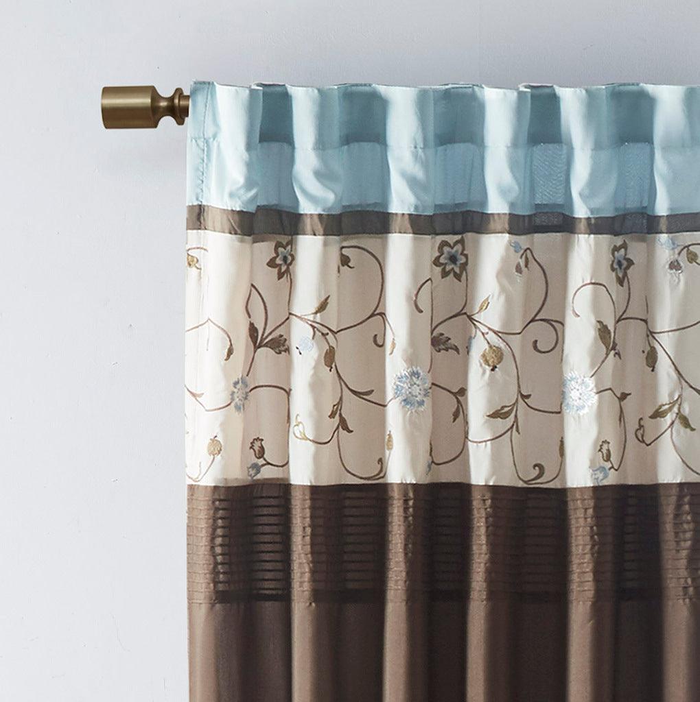 Olliix.com Curtains - Serene 84 H Embroidered Window Panel Blue