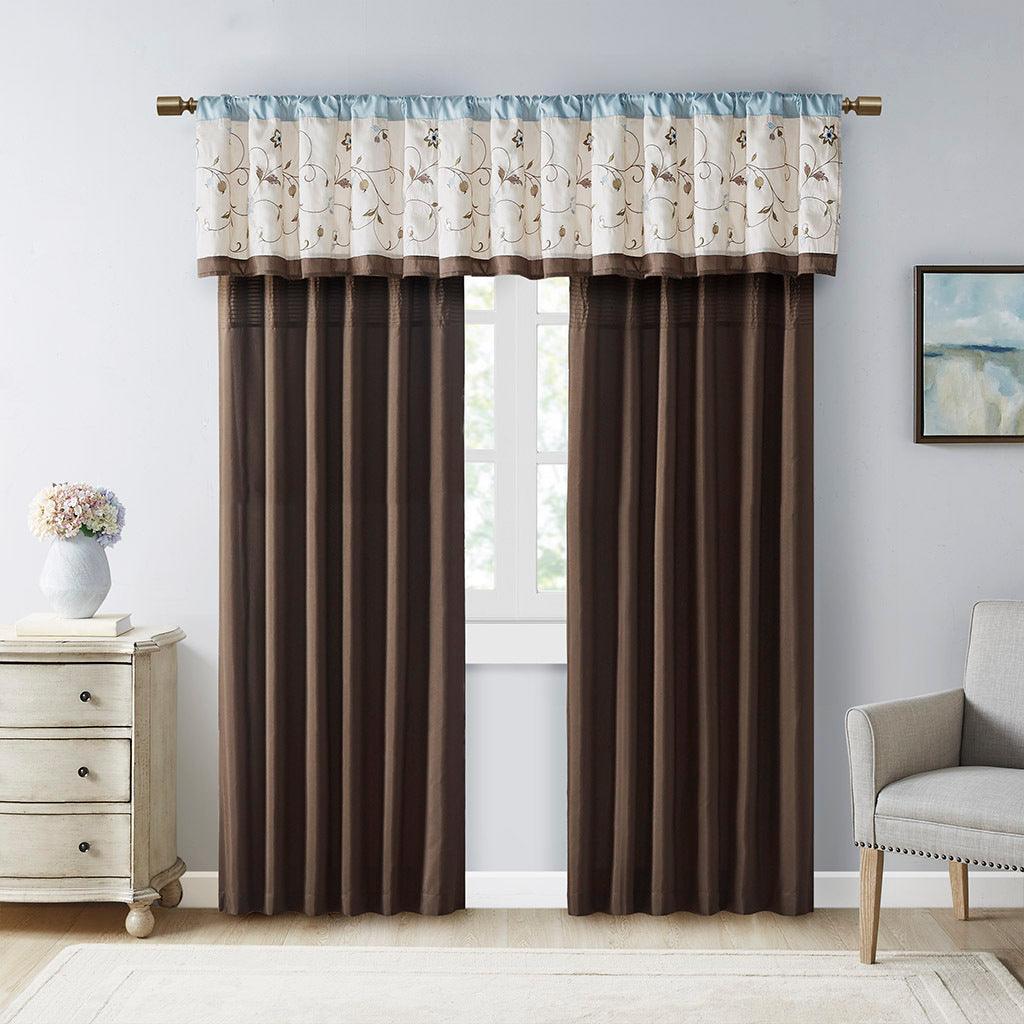 Olliix.com Curtains - Serene 84 H Embroidered Window Panel Blue