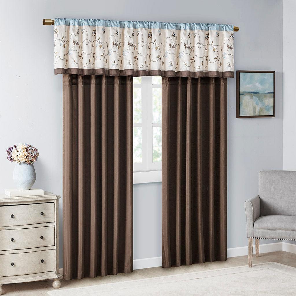 Olliix.com Curtains - Serene 84 H Embroidered Window Panel Blue