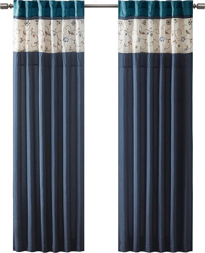 Olliix.com Curtains - Serene 84 H Embroidered Window Panel Navy