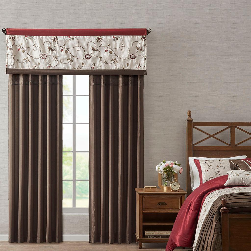 Olliix.com Curtains - Serene 84 H Embroidered Window Panel Red