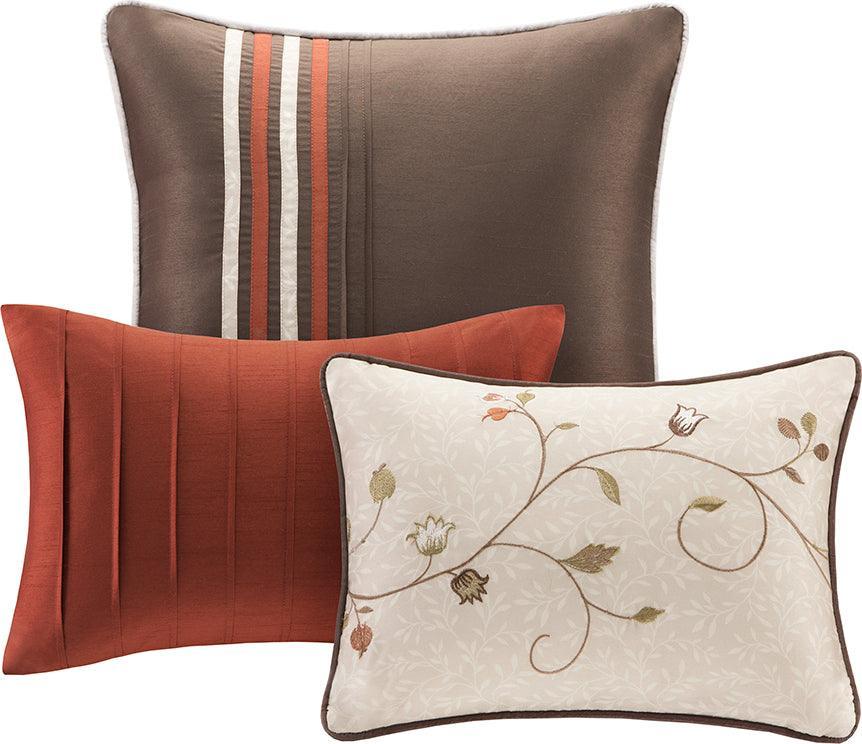 Olliix.com Comforters & Blankets - Serene Casual Embroidered 7 Piece Comforter Set Spice Cal King