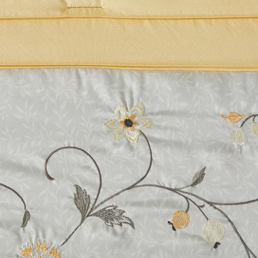 Olliix.com Comforters & Blankets - Serene Casual Embroidered 7 Piece Comforter Set Yellow Cal King