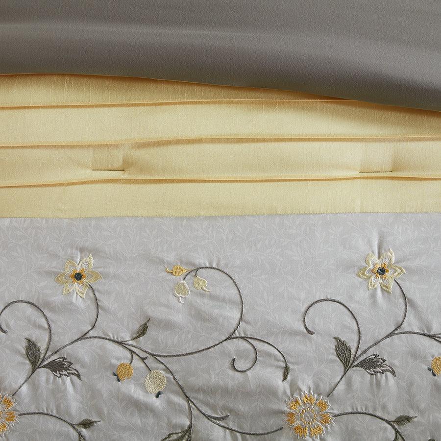 Olliix.com Comforters & Blankets - Serene Casual Embroidered 7 Piece Comforter Set Yellow Cal King