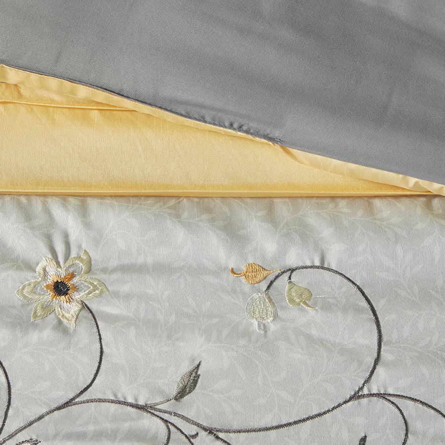 Olliix.com Comforters & Blankets - Serene Casual Embroidered 7 Piece Comforter Set Yellow Cal King
