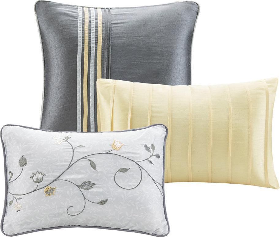 Olliix.com Comforters & Blankets - Serene Casual Embroidered 7 Piece Comforter Set Yellow Cal King