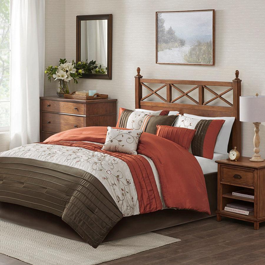 Olliix.com Comforters & Blankets - Serene Classic Embroidered 7 Piece Comforter Set Spice King