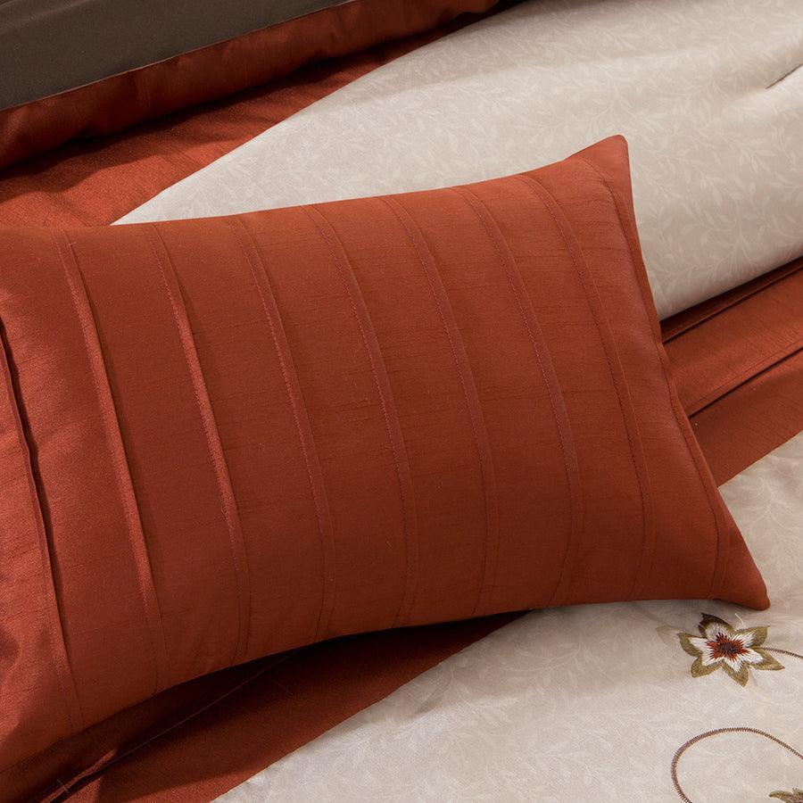 Olliix.com Comforters & Blankets - Serene Classic Embroidered 7 Piece Comforter Set Spice King