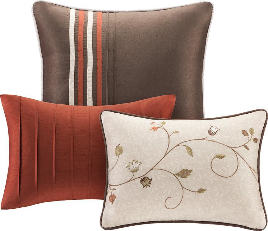 Olliix.com Comforters & Blankets - Serene Classic Embroidered 7 Piece Comforter Set Spice King