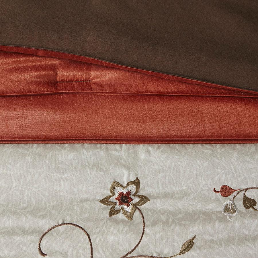 Olliix.com Comforters & Blankets - Serene Classic Embroidered 7 Piece Comforter Set Spice King