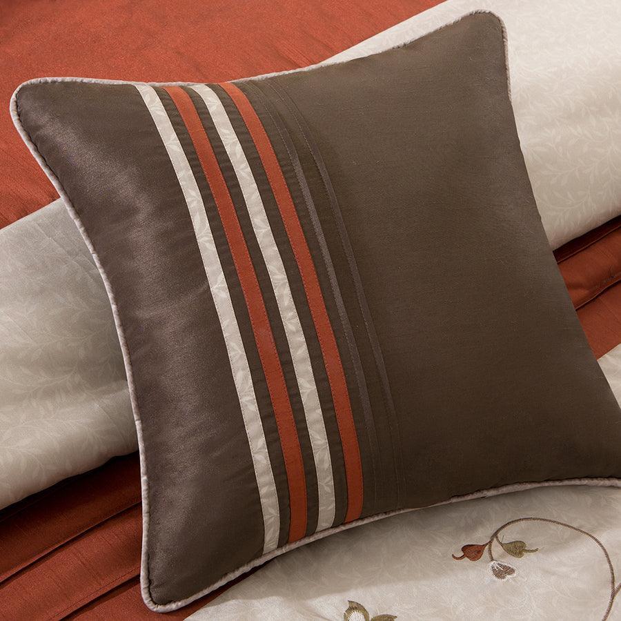 Olliix.com Comforters & Blankets - Serene Classic Embroidered 7 Piece Comforter Set Spice King