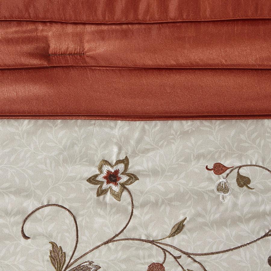 Olliix.com Comforters & Blankets - Serene Classic Embroidered 7 Piece Comforter Set Spice King