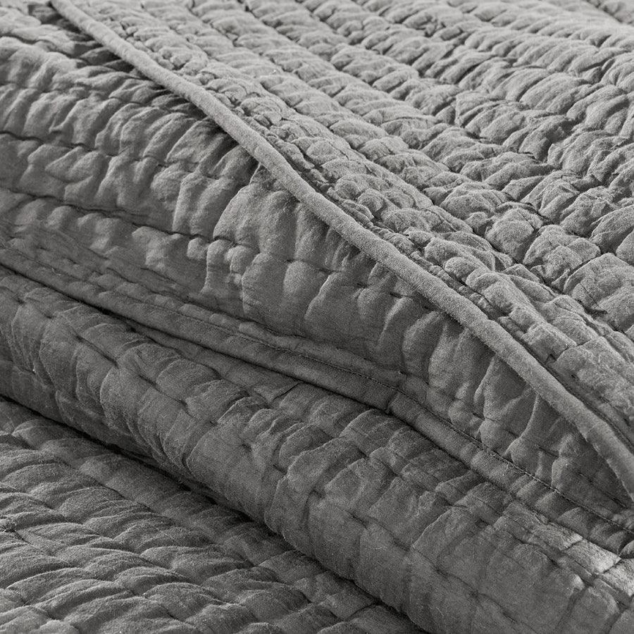 Olliix.com Sheets & Sheet Sets - Serene Cotton Hand Quilted Coverlet Set Gray King