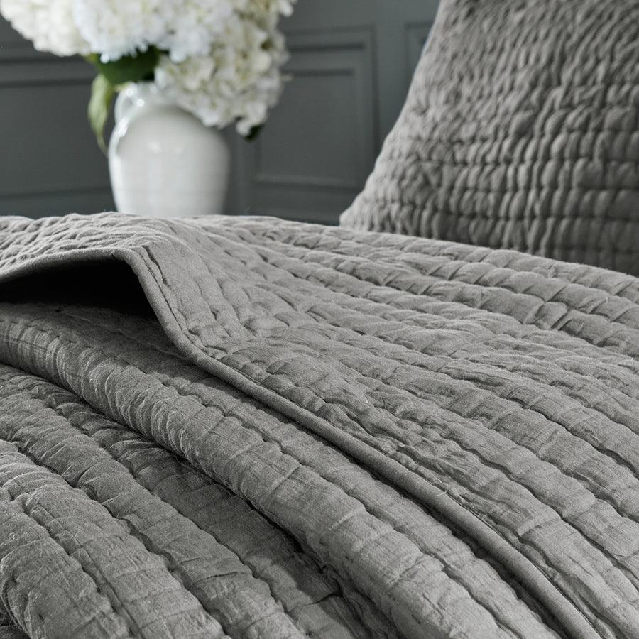 Olliix.com Sheets & Sheet Sets - Serene Cotton Hand Quilted Coverlet Set Gray King