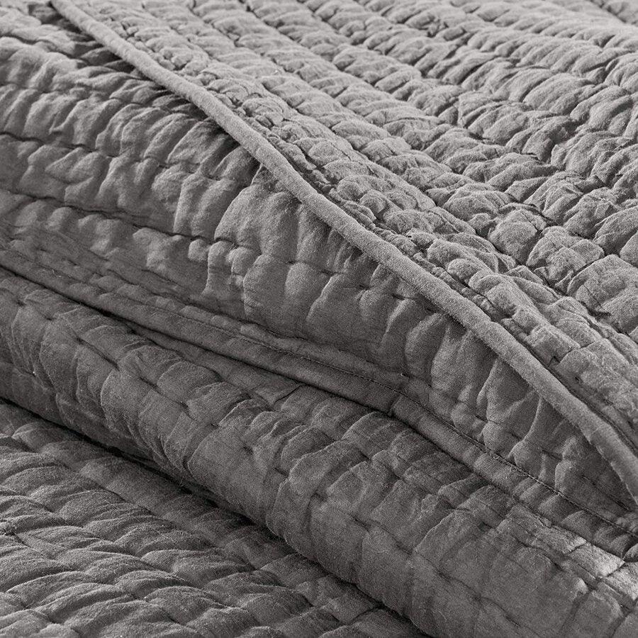 Olliix.com Comforters & Blankets - Serene Cotton Hand Quilted Coverlet Set Grey
