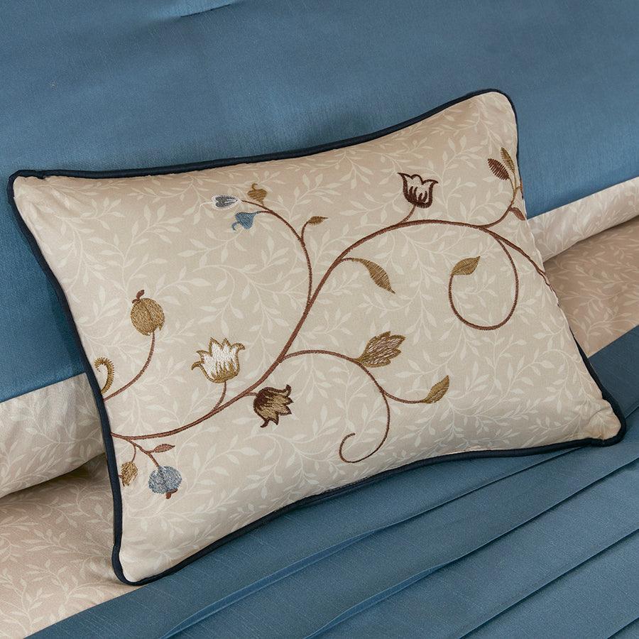 Olliix.com Comforters & Blankets - Serene Embroidered 7 Piece Comforter Set Navy Queen