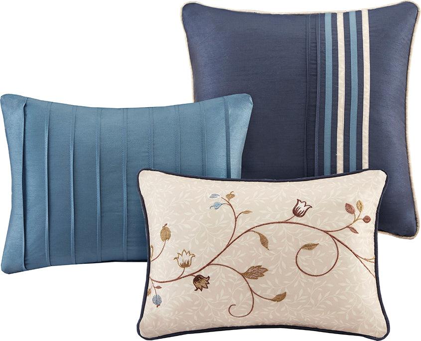 Olliix.com Comforters & Blankets - Serene Embroidered 7 Piece Comforter Set Navy Queen