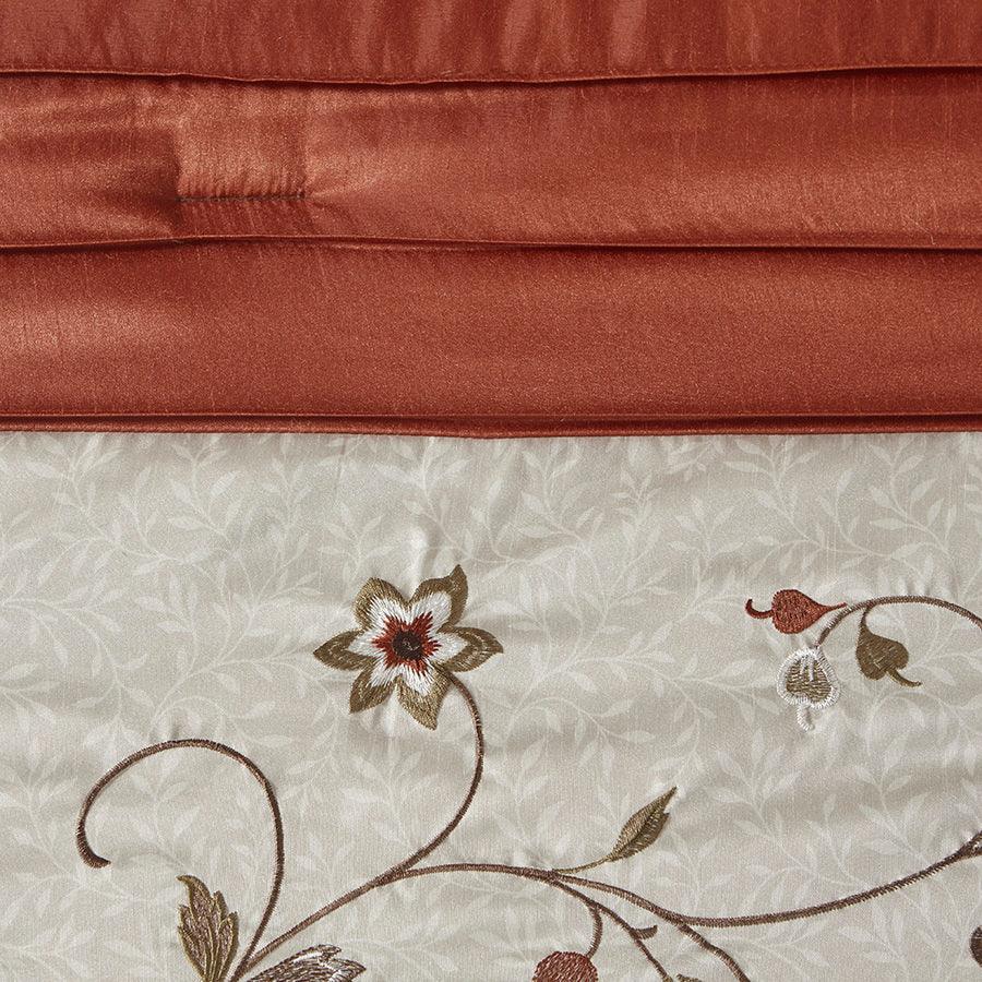 Olliix.com Comforters & Blankets - Serene Embroidered 7 Piece Comforter Set Spice Queen