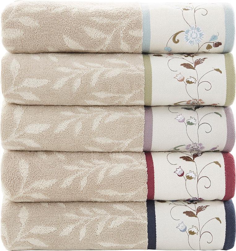 Olliix.com Bath Towels - Serene Embroidered Cotton Jacquard 6 Piece Towel Set Navy