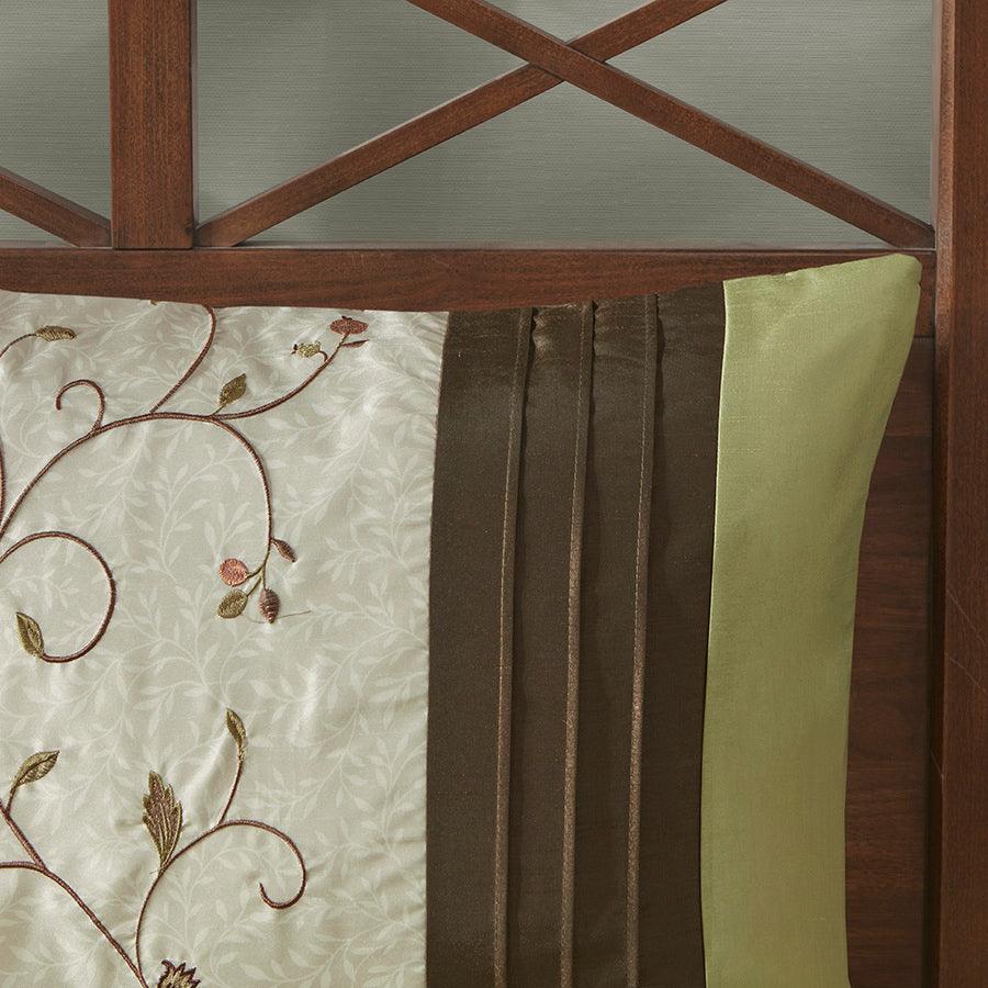 Olliix.com Comforters & Blankets - Serene Embroidered Transitional 7 Piece Comforter Set Green Queen