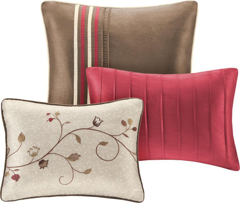 Olliix.com Comforters & Blankets - Serene Embroidered Transitional 7 Piece Comforter Set Red Queen