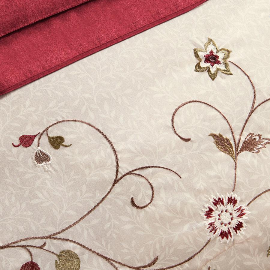Olliix.com Comforters & Blankets - Serene Embroidered Transitional 7 Piece Comforter Set Red Queen