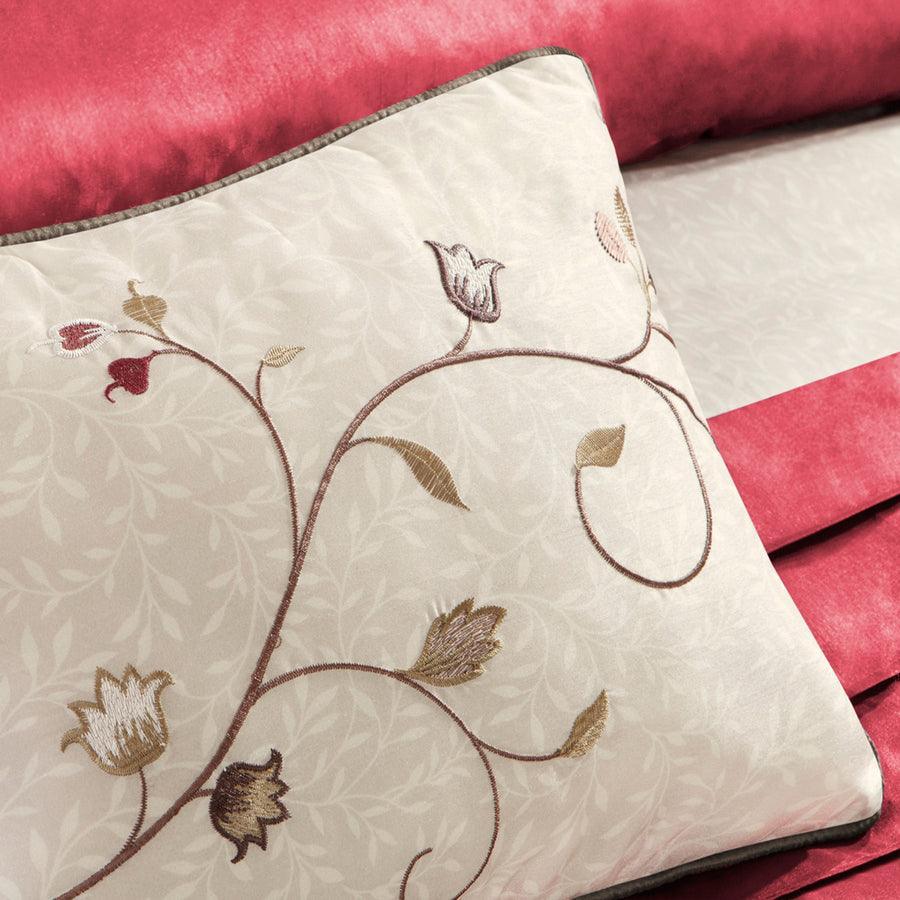Olliix.com Comforters & Blankets - Serene Embroidered Transitional 7 Piece Comforter Set Red Queen