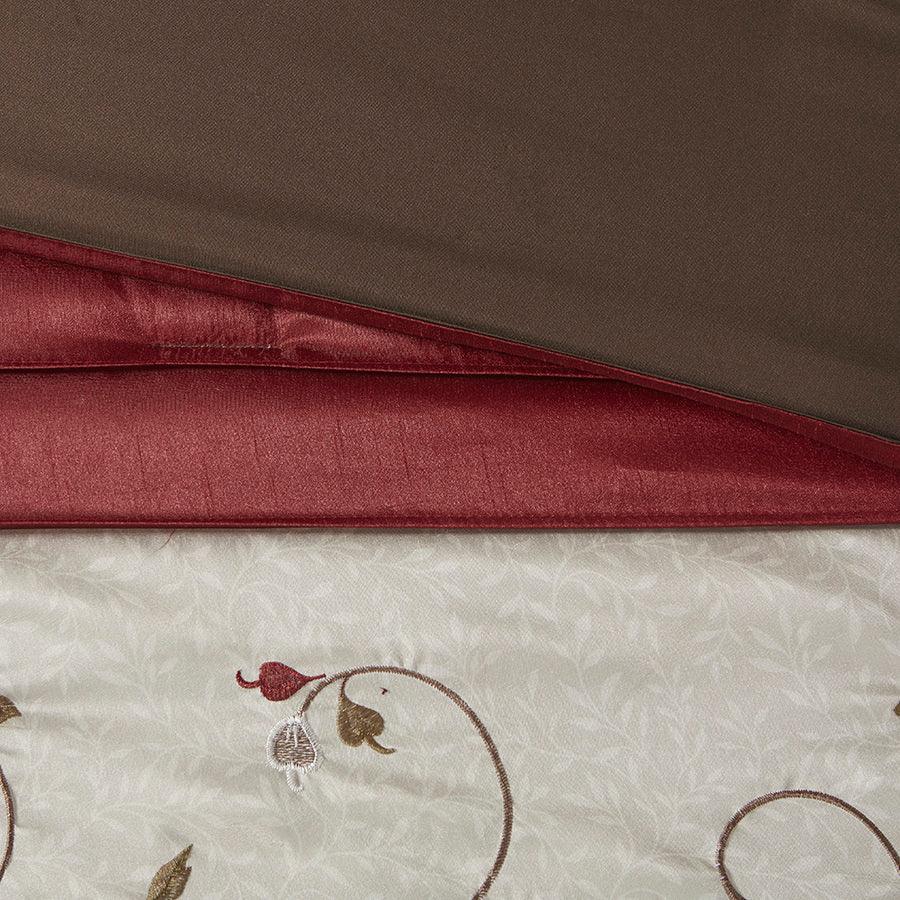 Olliix.com Comforters & Blankets - Serene Embroidered Transitional 7 Piece Comforter Set Red Queen