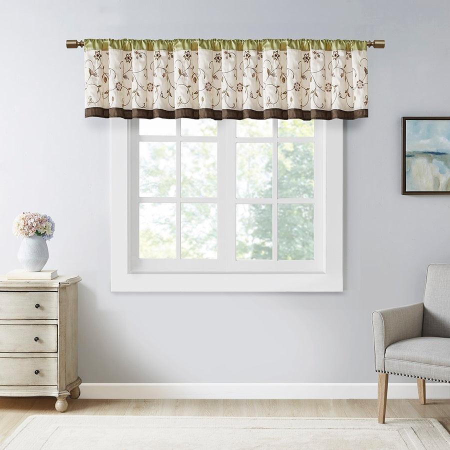 Olliix.com Curtains - Serene Embroidered Window Valance Green
