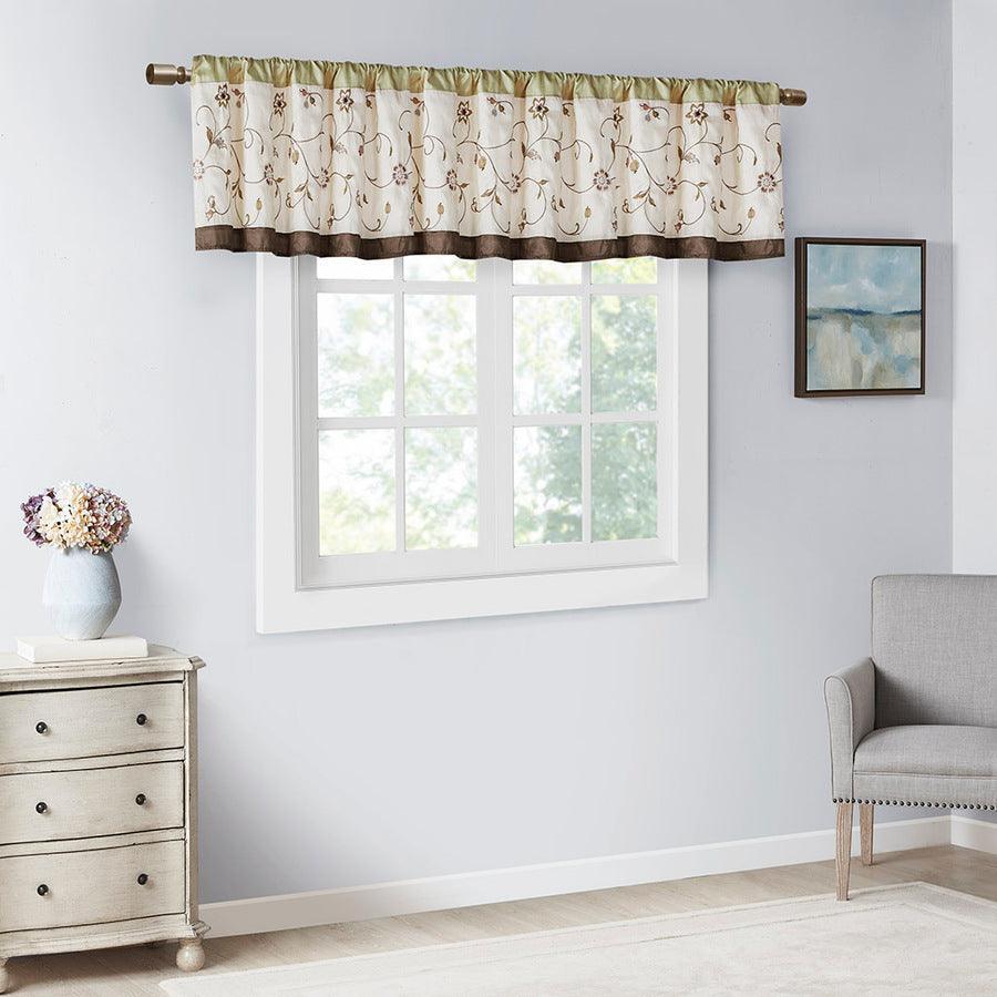 Olliix.com Curtains - Serene Embroidered Window Valance Green