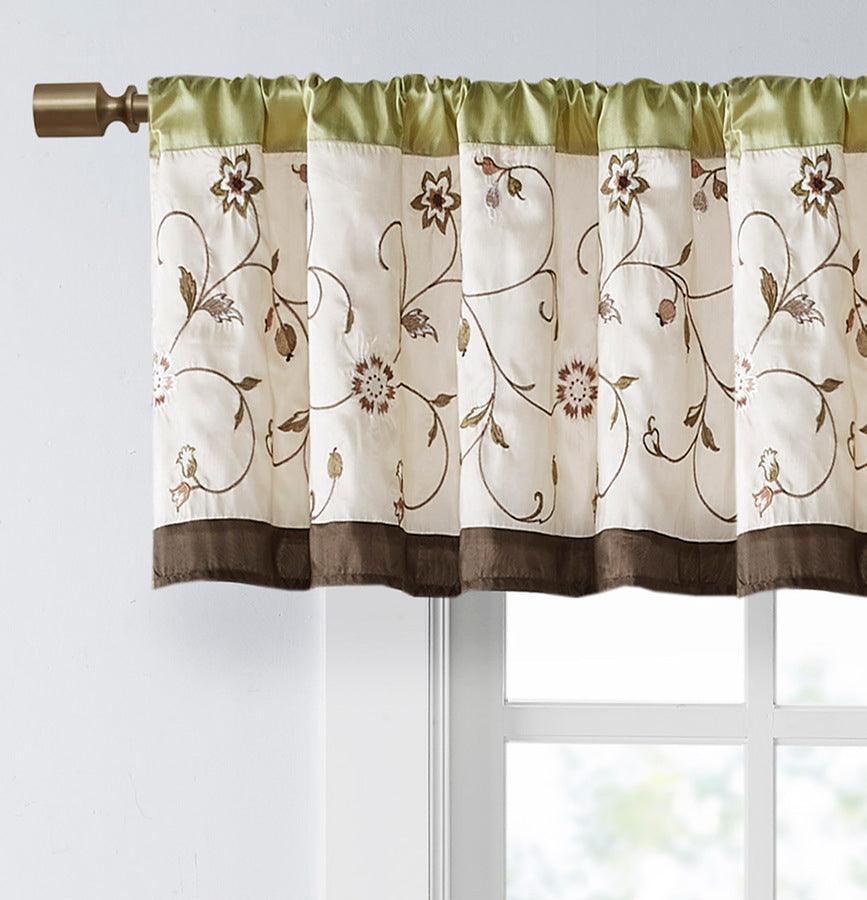 Olliix.com Curtains - Serene Embroidered Window Valance Green