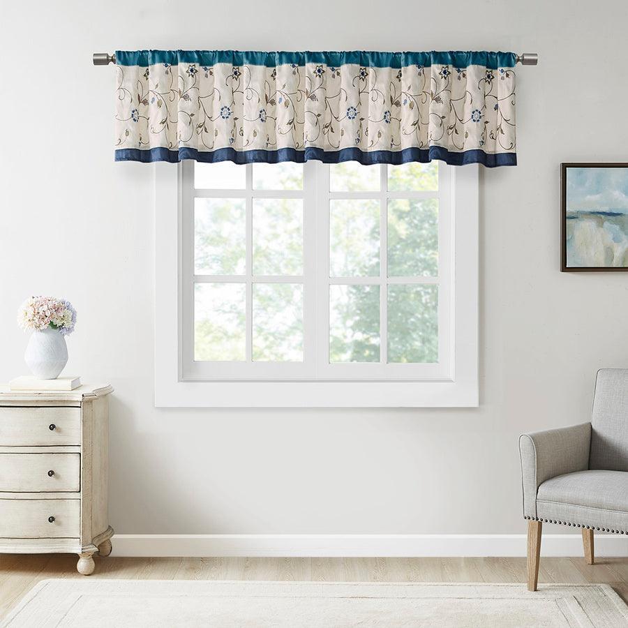 Olliix.com Curtains - Serene Embroidered Window Valance Navy