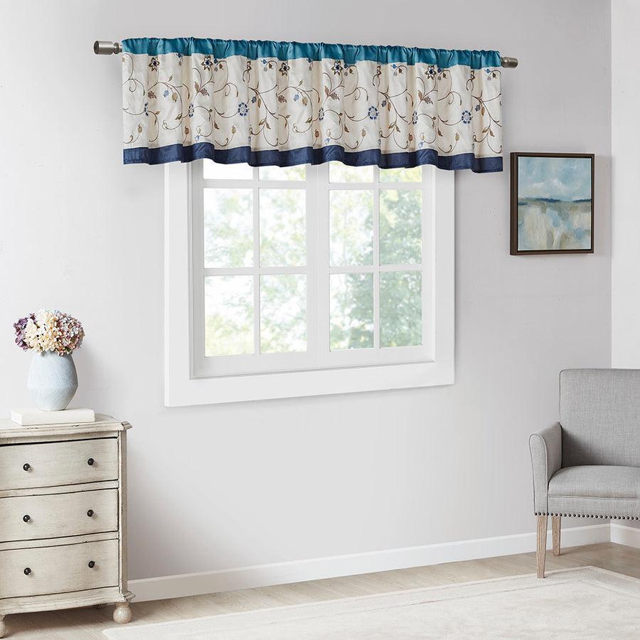 Olliix.com Curtains - Serene Embroidered Window Valance Navy