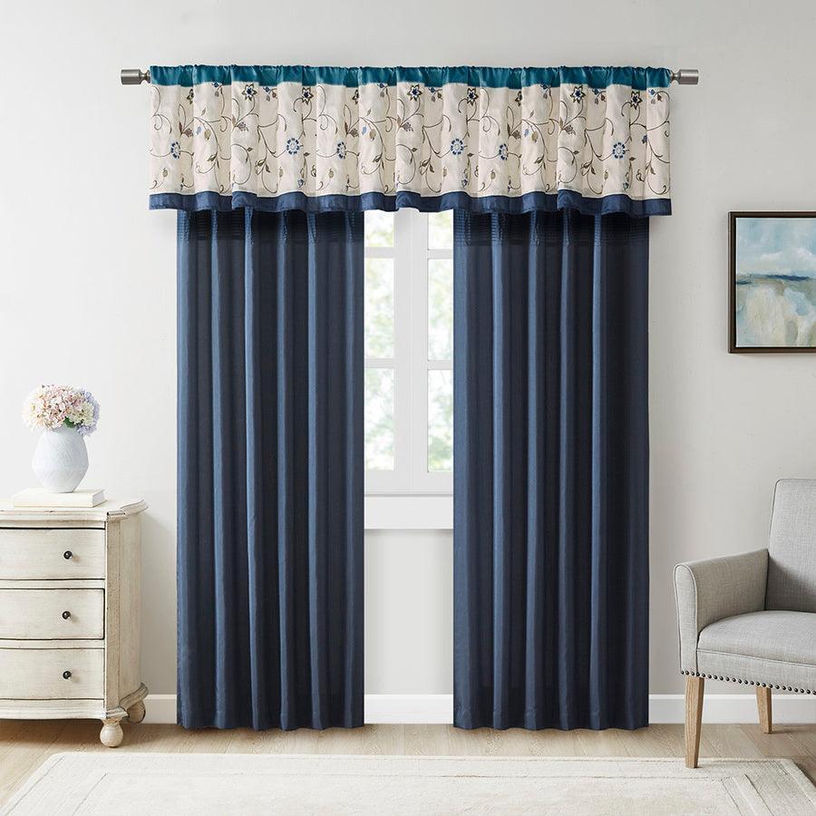 Olliix.com Curtains - Serene Embroidered Window Valance Navy