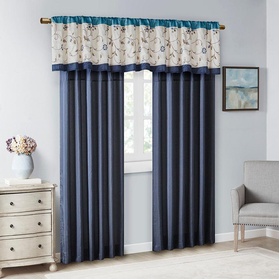 Olliix.com Curtains - Serene Embroidered Window Valance Navy