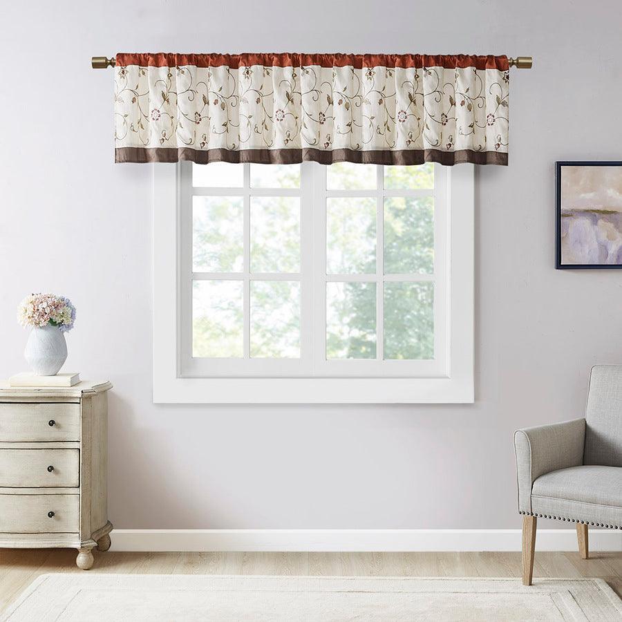 Olliix.com Curtains - Serene Embroidered Window Valance Spice