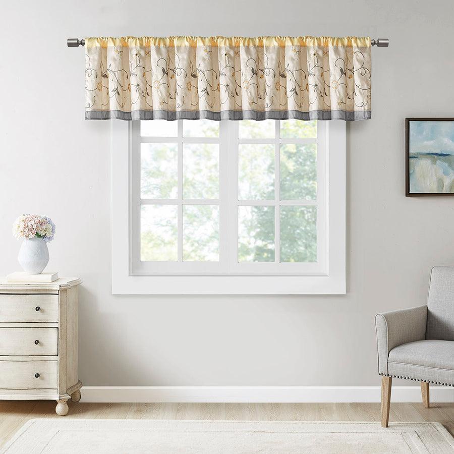 Olliix.com Curtains - Serene Embroidered Window Valance Yellow
