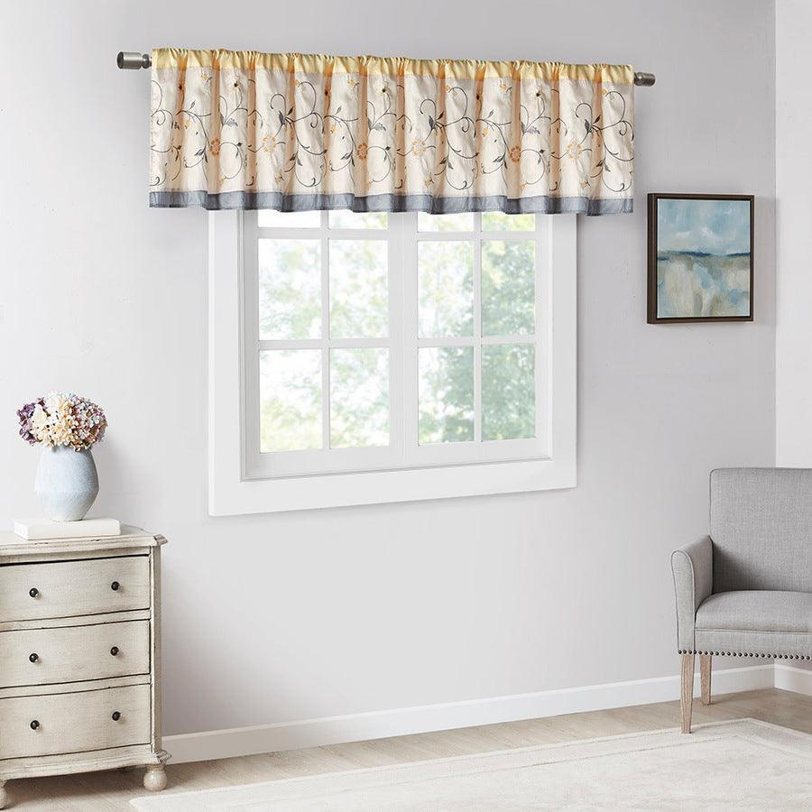 Olliix.com Curtains - Serene Embroidered Window Valance Yellow