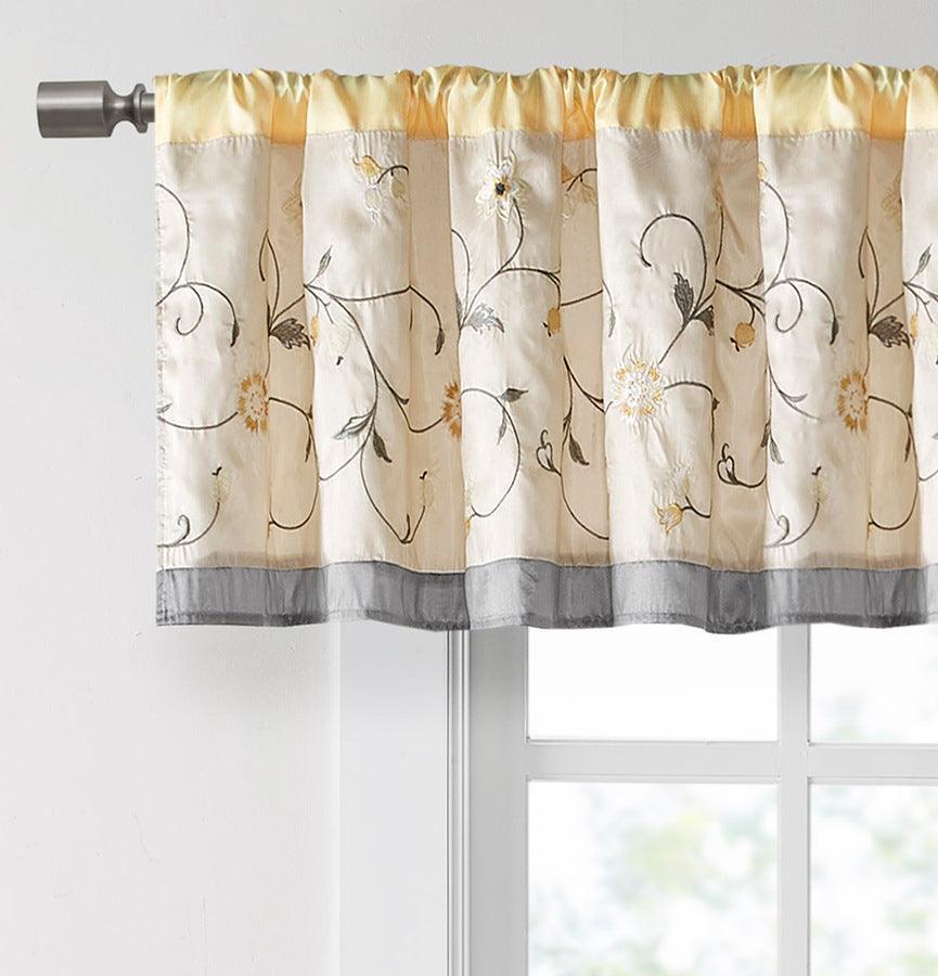 Olliix.com Curtains - Serene Embroidered Window Valance Yellow