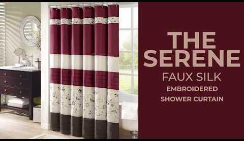 Olliix.com Shower Curtains - Serene Faux Silk Embroidered Floral Shower Curtain Green