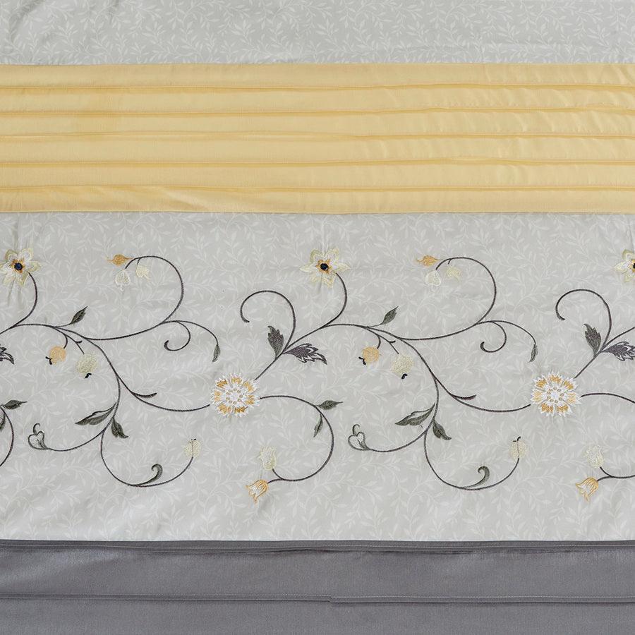 Olliix.com Shower Curtains - Serene Faux Silk Embroidered Floral Shower Curtain Yellow
