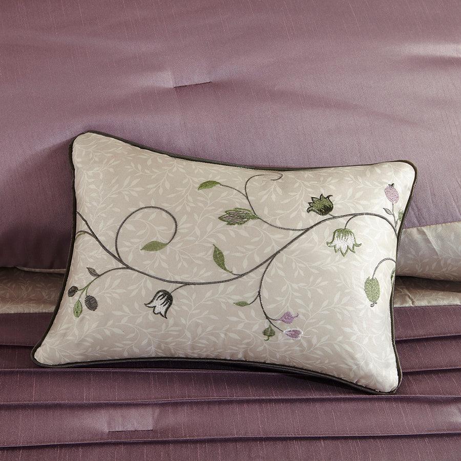 Olliix.com Comforters & Blankets - Serene Queen Embroidered 7 Piece Comforter Set Purple